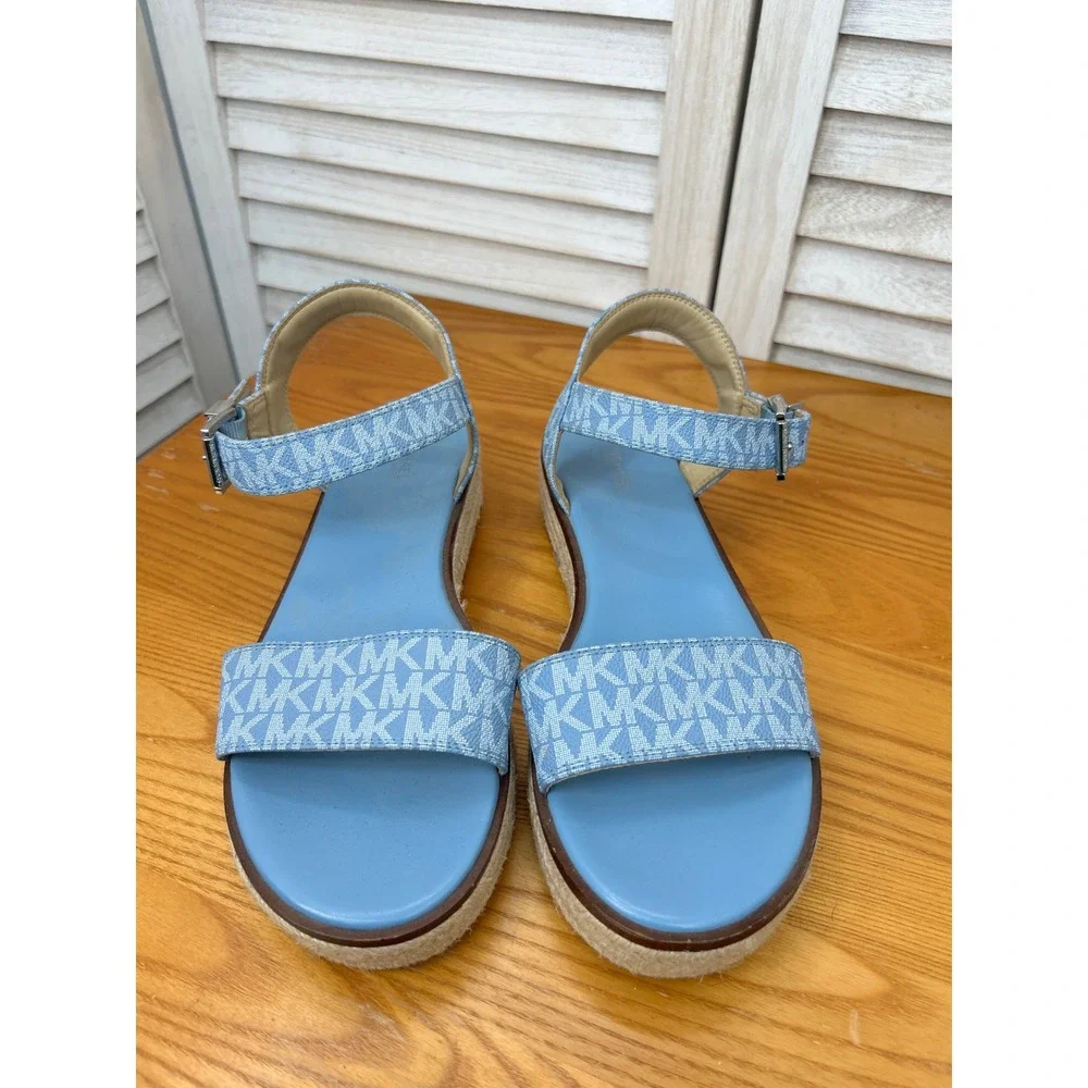 Michael Kors Espadrille Sandals 9.5/10 Blue Strappy Logo Platform